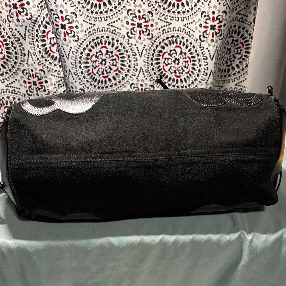 Carlos Falchi Fatto a Mano Black Suede Leather Applique Tote Braided Handle GUC - Picture 3 of 13
